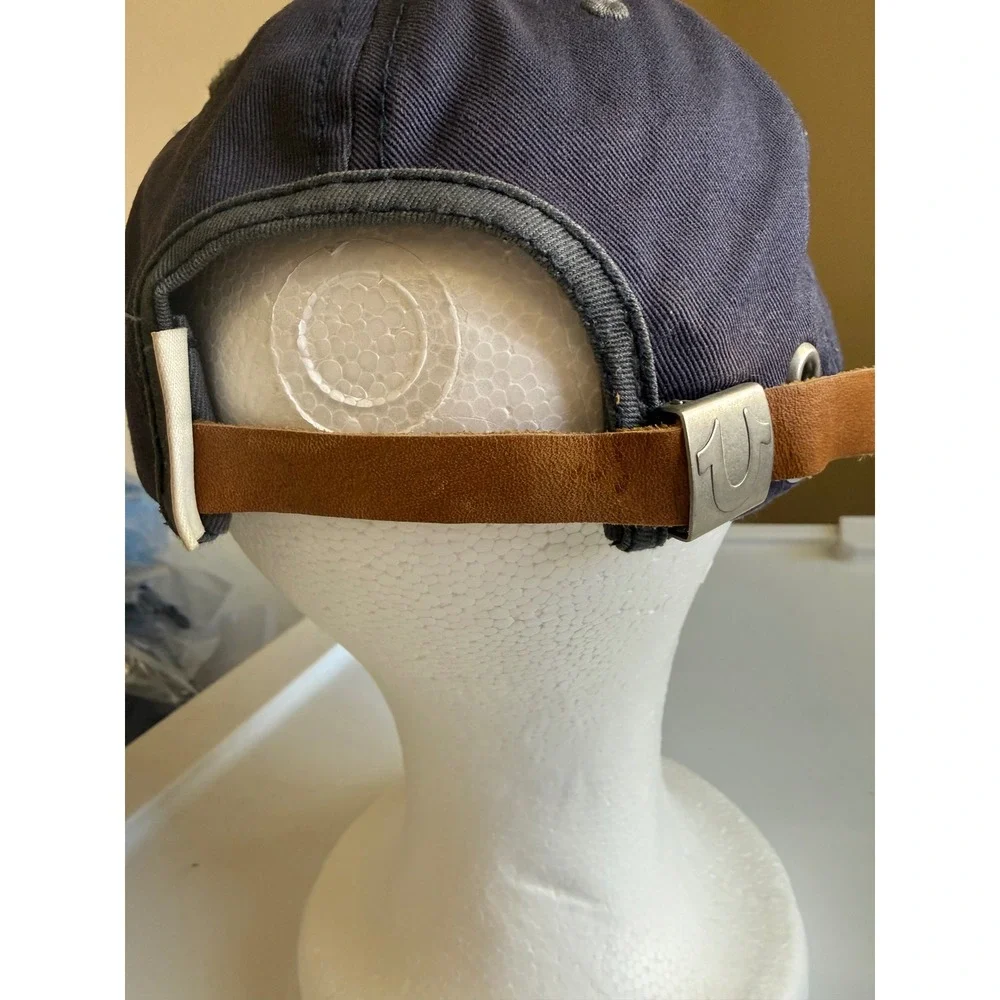 True Religion Navy Blue Horseshoe Logo Baseball Cap Leather Strap Hat One Size